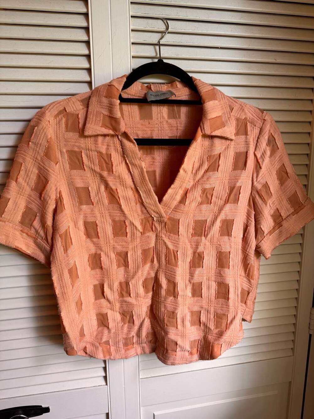 Rachel Comey Short Sleeve Shirt Size 4 Peach Textured Check Blouse
